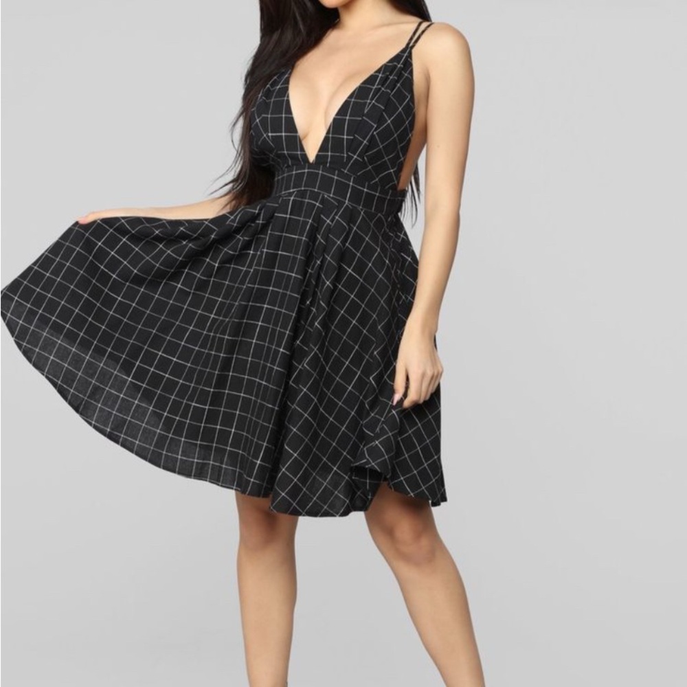 HYFVE Black Grid Backless Dress